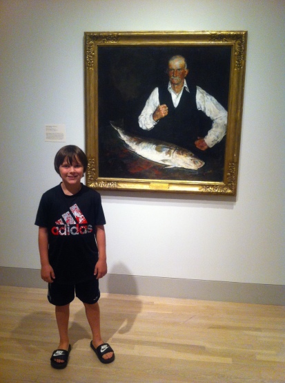 Robert was impressed with this painting of a man with his giant fish. 